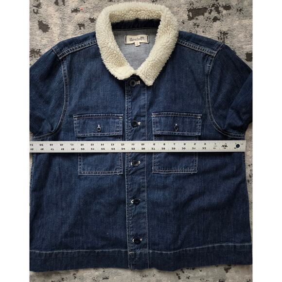 Madewell Lightweight Denim Jacket Teddy Faux Fur Collar Large Casual Streetwear - Picture 3 of 9